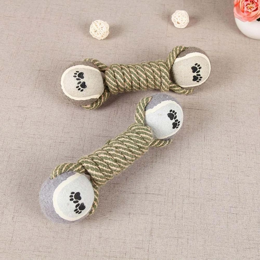 Cotton Rope Tennis Dumbbell – Interactive Dog Chew Toy