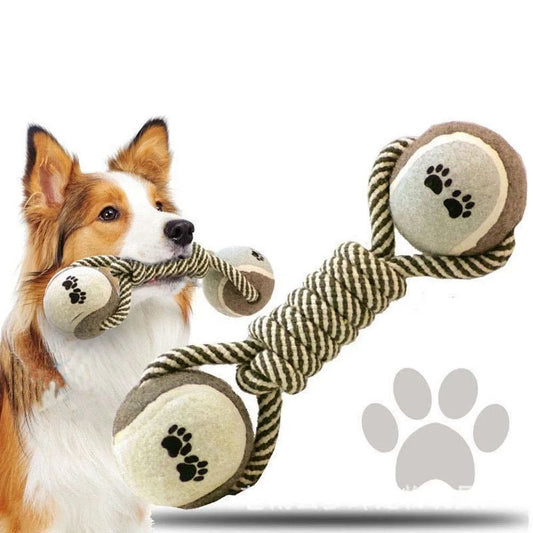 Cotton Rope Tennis Dumbbell – Interactive Dog Chew Toy